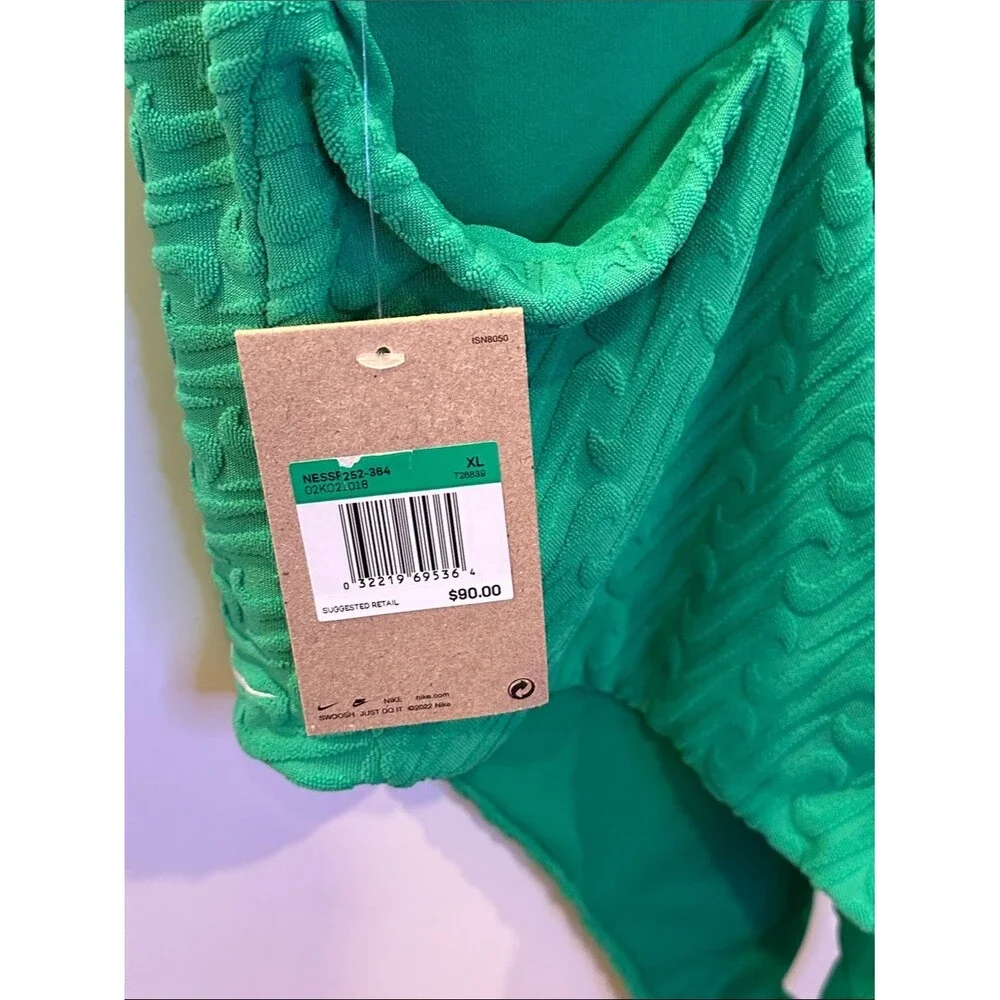 NIKE Swoosh Textured One Piece Swimsuit V Neck Y Back NEW Green Terry XL